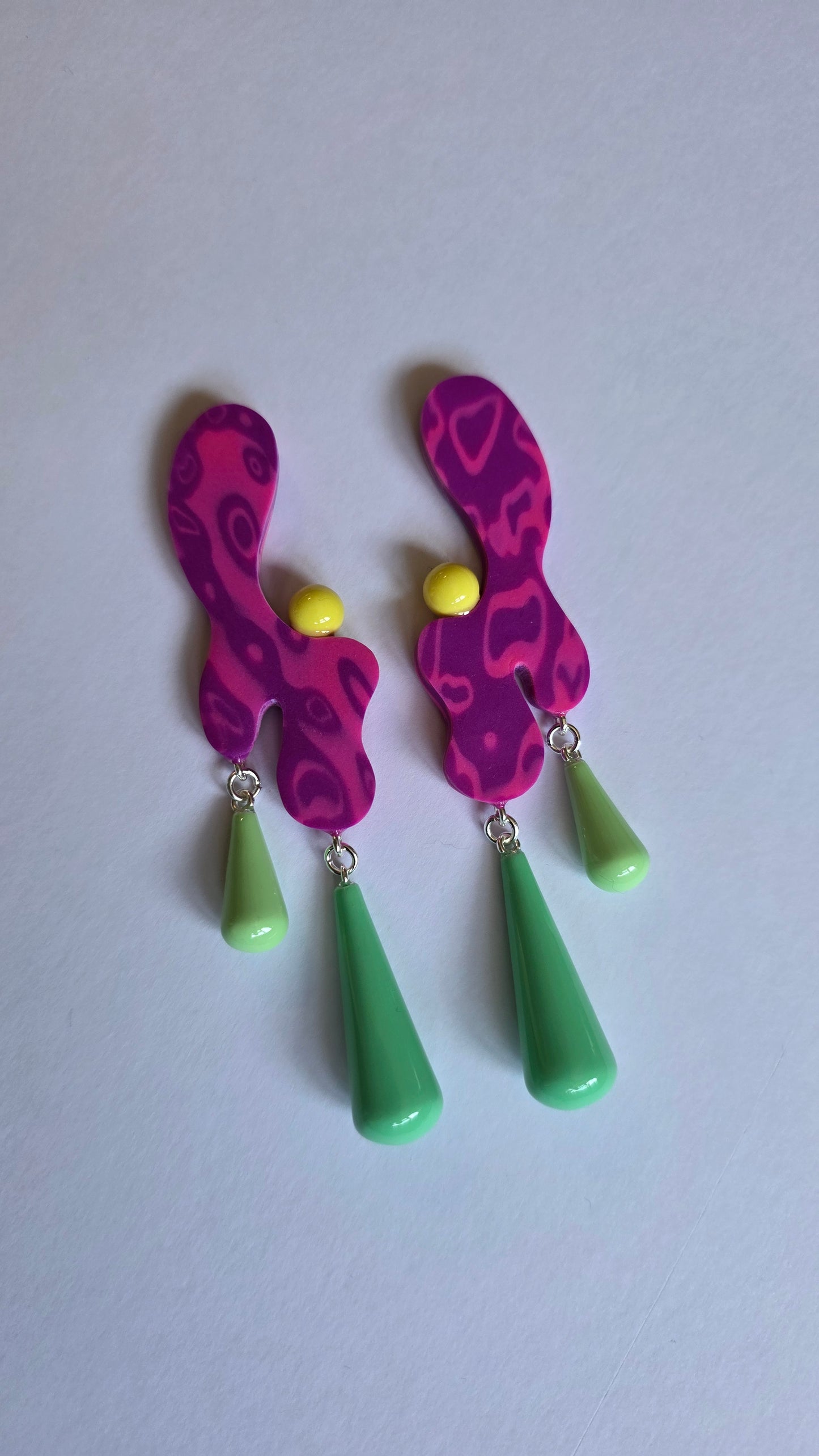 11cm Purple/Green/Yellow Blob Earrings