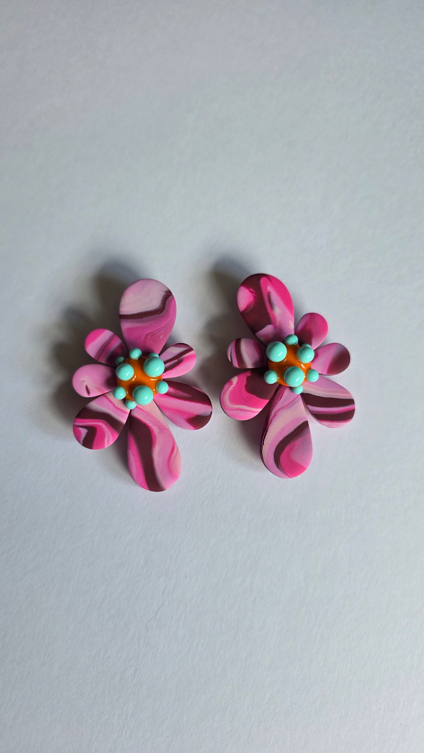 6.5cm Pink Flower Studs/Clip-on