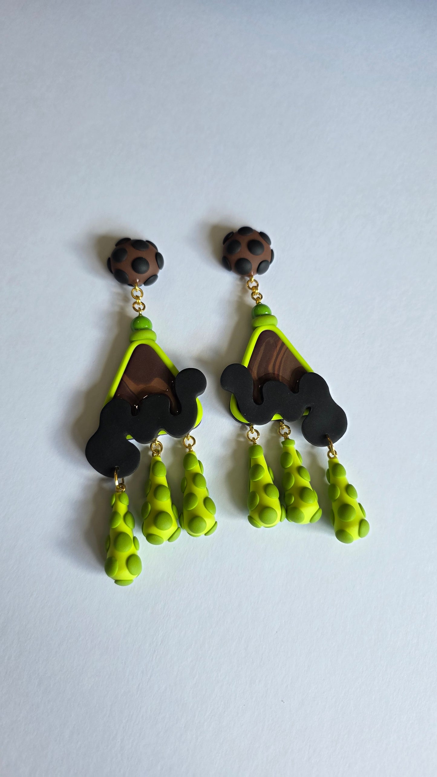 13cm Brown/Green Traingle Drop Earrings