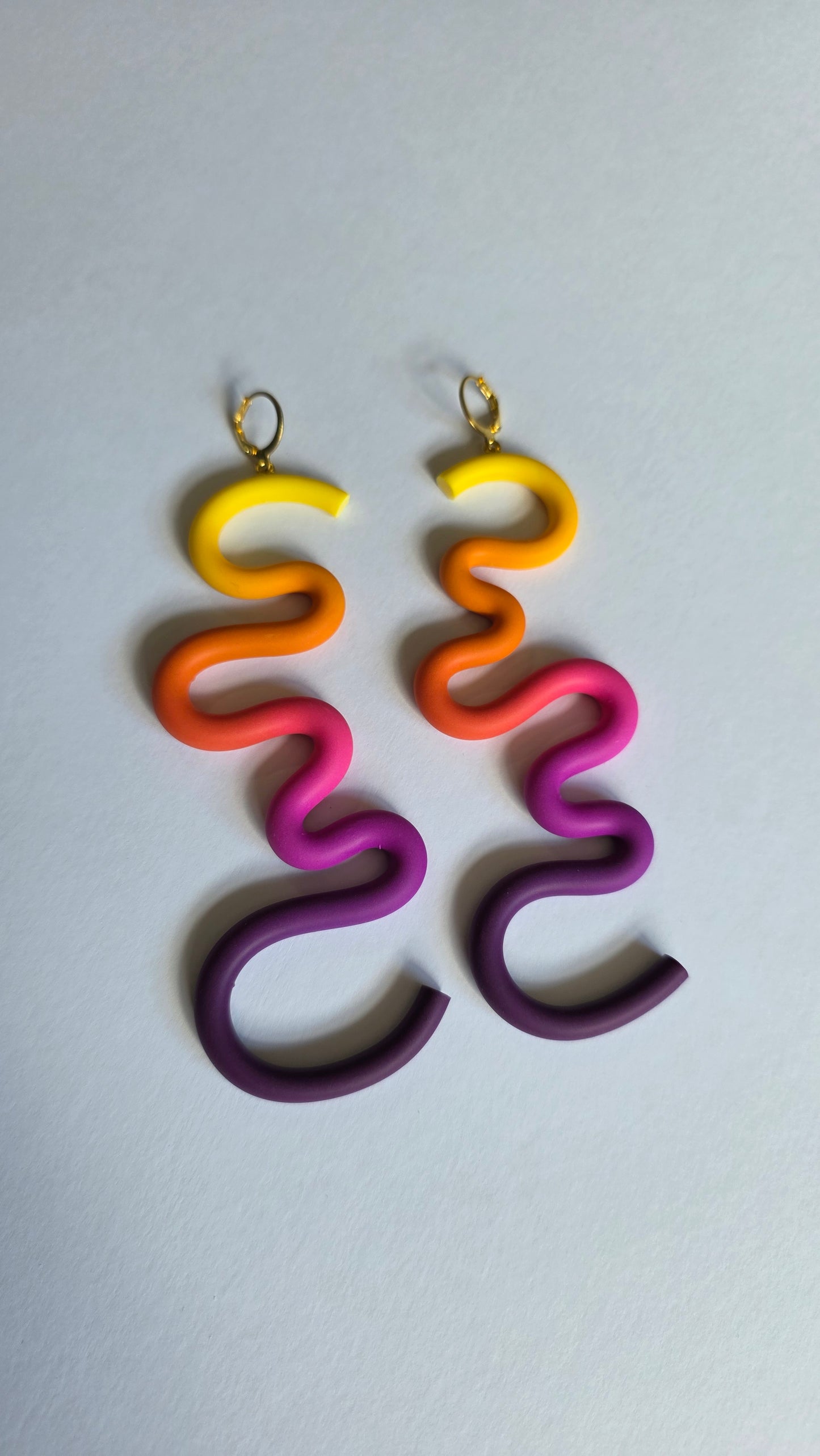 11.5cm Yellow/Orange/Pink/Purple Gradient Wiggle Earrings