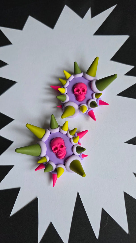 6cm Stud Lilac/Green/Pink Spike Skull Blob