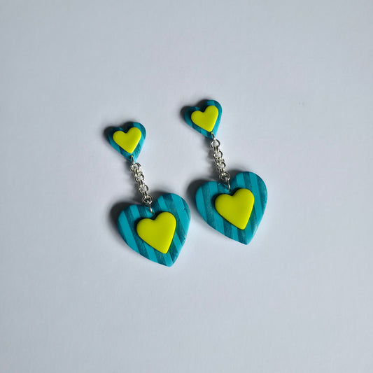 7cm Double Heart Blue - Stud