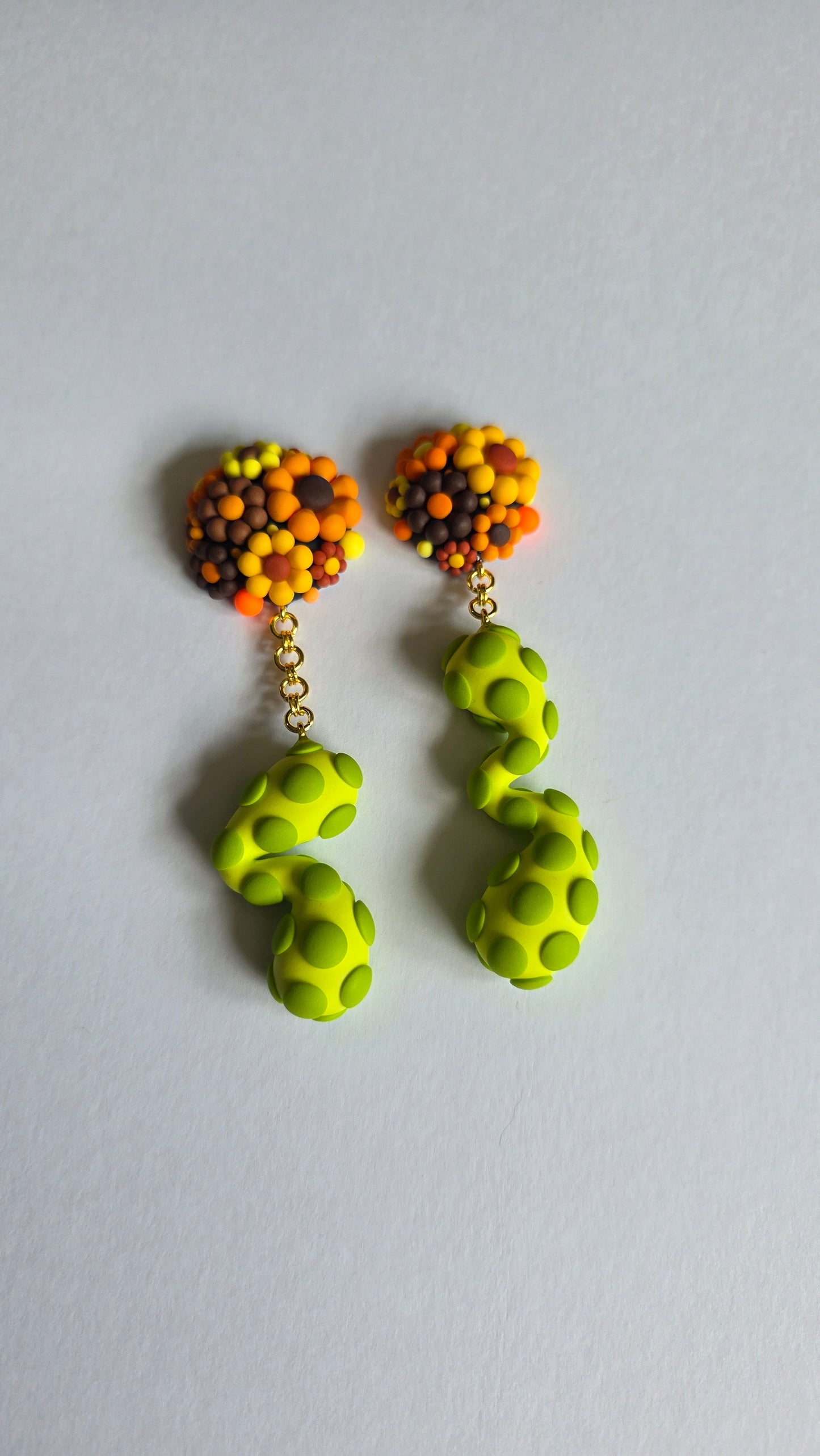 10cm Orange/Lime Flower & Blob Stud/Clip-on