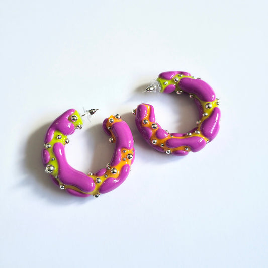 5.5cm Blob Hoops - Green/Purple