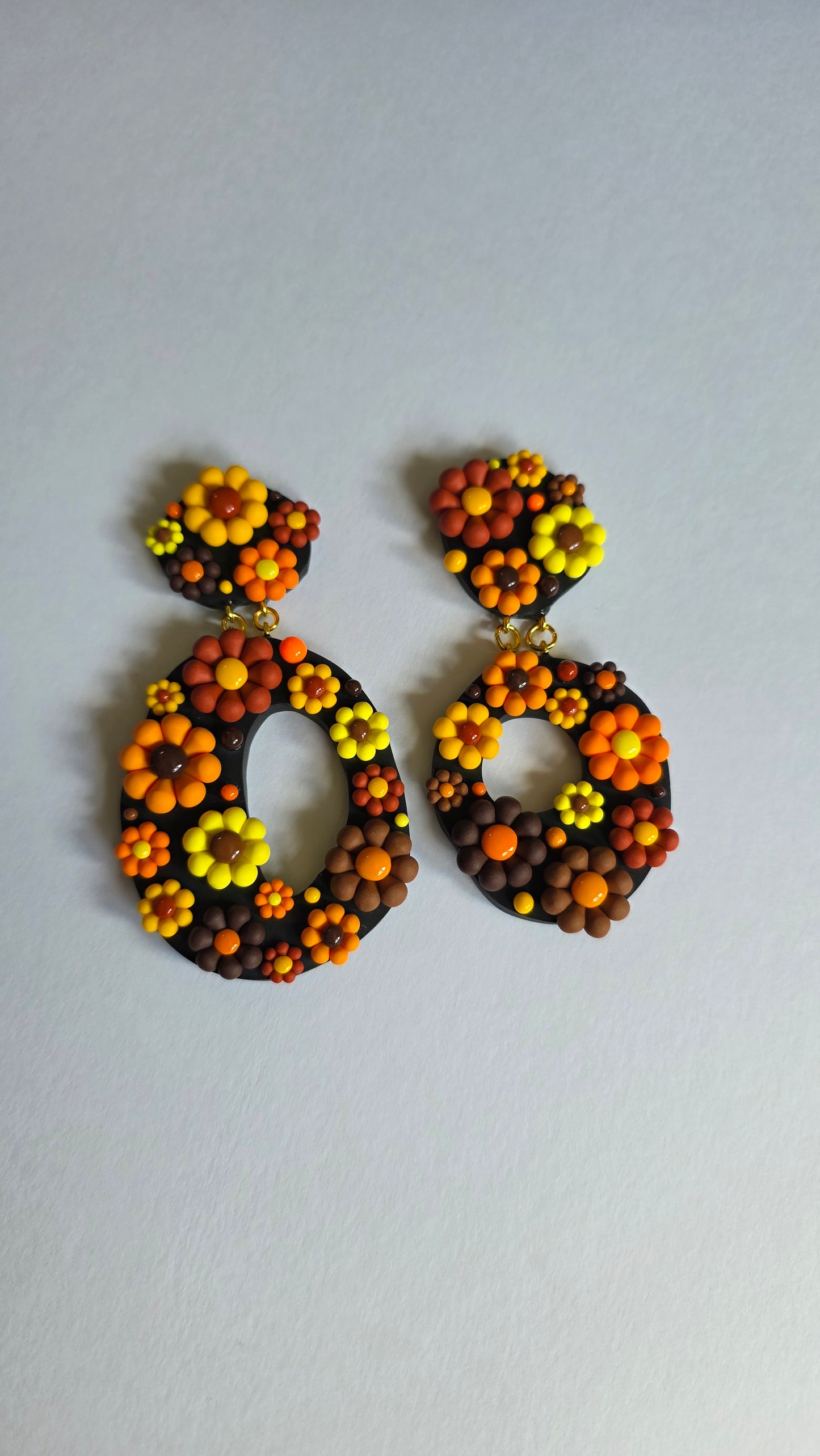 10cm Orange/Lime Flower Round Hoops Clip-on/Stud
