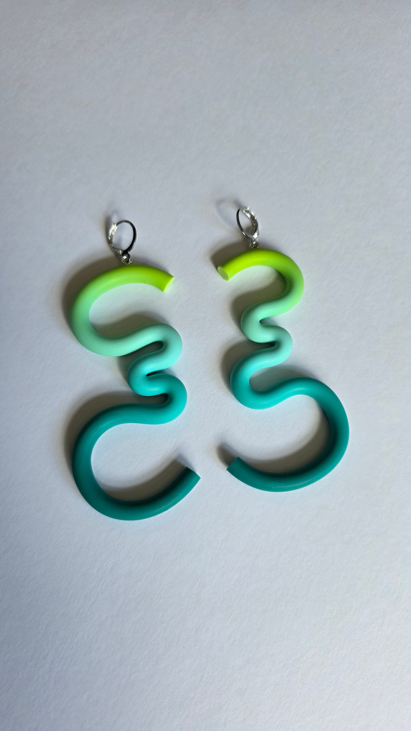 9cm Green/Blue Gradient Wiggle Earrings