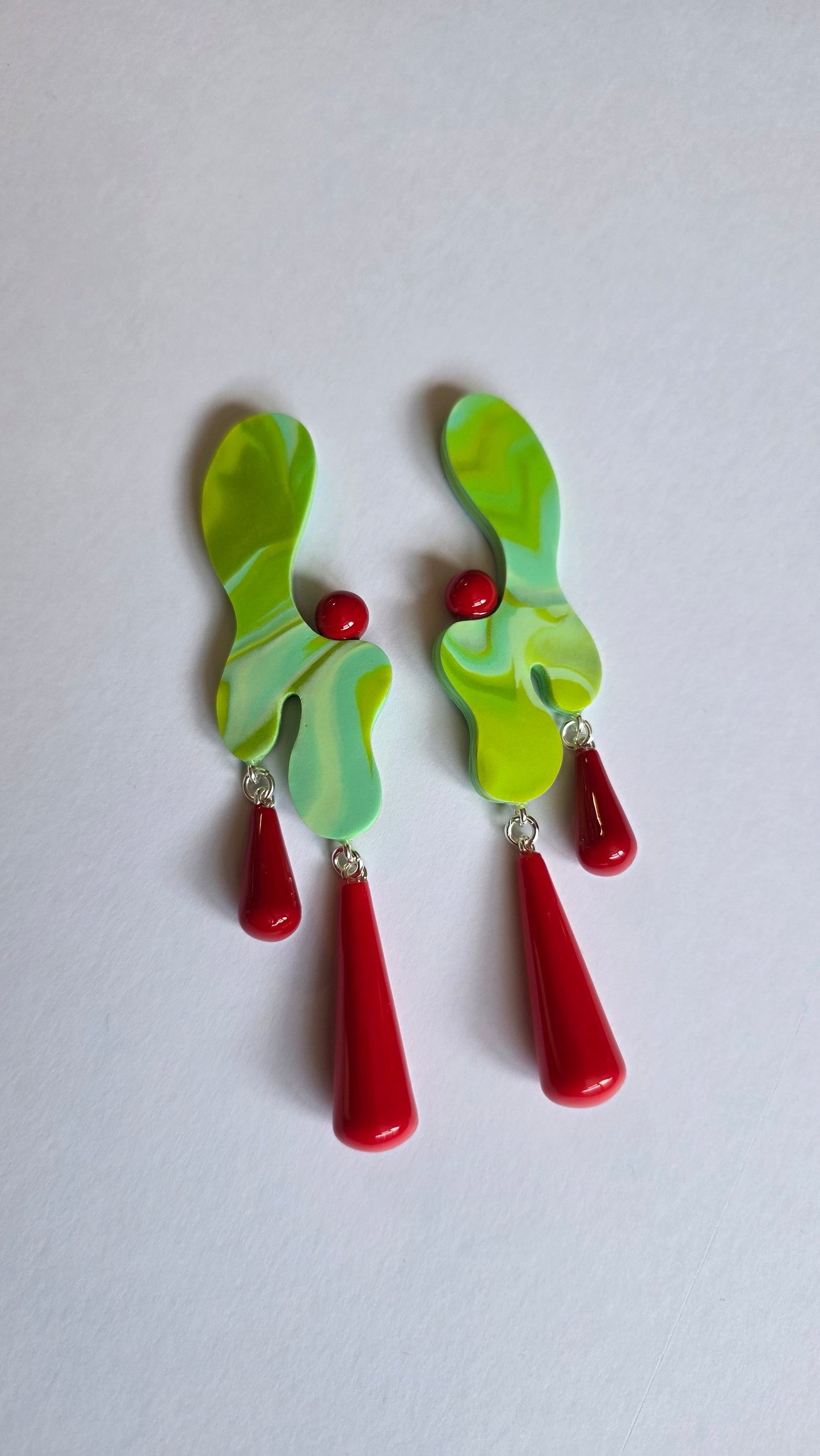 11cm Green/Red Blob Earrings